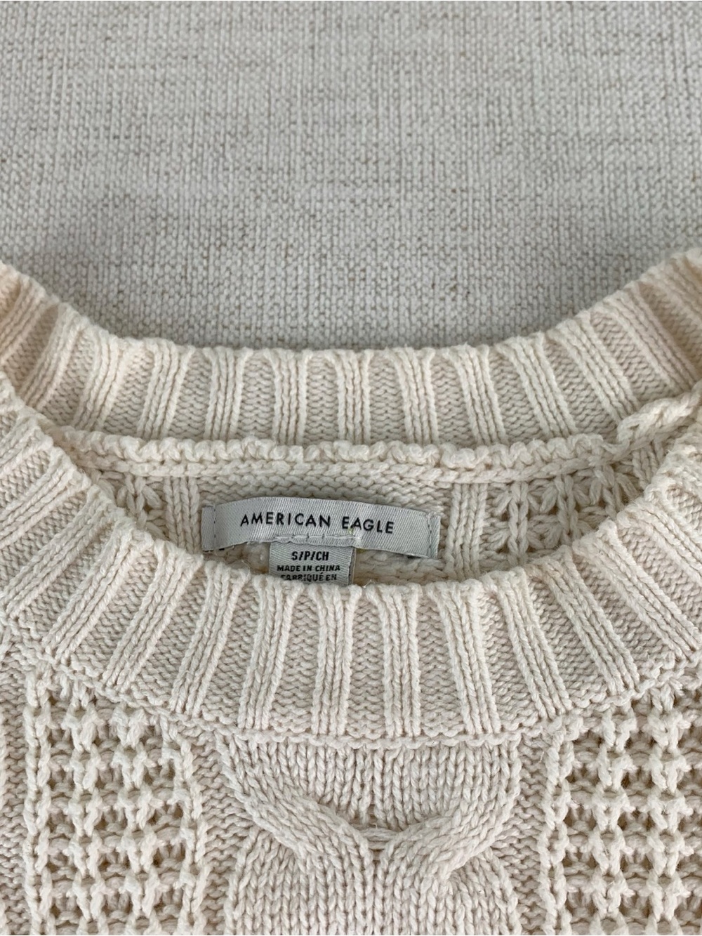 American Eagle Outfitters women's long sleeve Cream Cable Knit Sweater size S - Picture 5 of 9